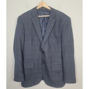 Joseph & Feiss Mens 44R Wool Plaid Blazer Sport Coat Gray Two Button